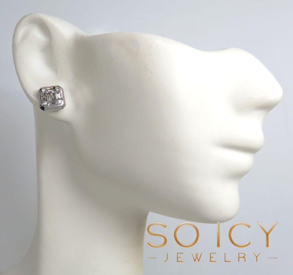  14k yellow or white gold 8.50mm large round diamond baguette earrings 0.56ct 