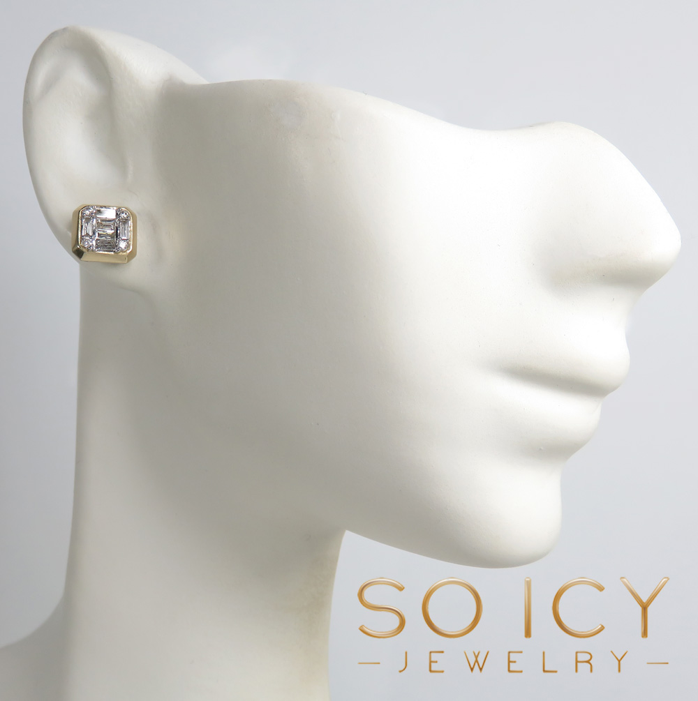 14k yellow or white gold 8.50mm large round diamond baguette earrings 0.56ct  - Image 5