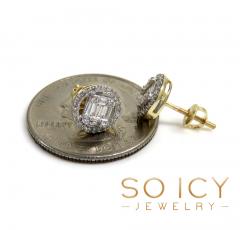  14k yellow or white gold halo 8.50mm round diamond baguette earrings 0.39ct 