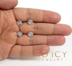  14k yellow or white gold halo 8.50mm round diamond baguette earrings 0.39ct 