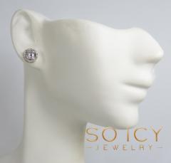  14k yellow or white gold halo 8.50mm round diamond baguette earrings 0.39ct 
