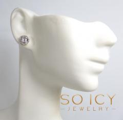  14k yellow or white gold halo 8.50mm round diamond baguette earrings 0.39ct 