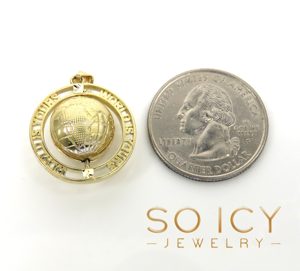 10k yellow gold the world is yours spinning globe mini pendant  - Image 2