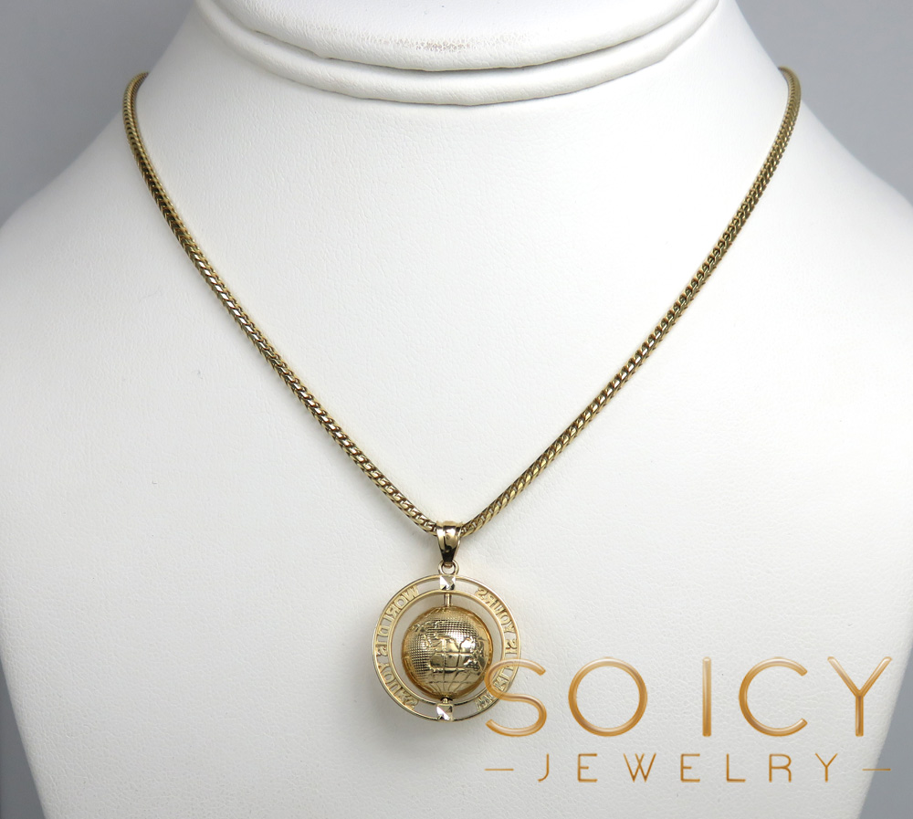 10k yellow gold the world is yours spinning globe mini pendant 