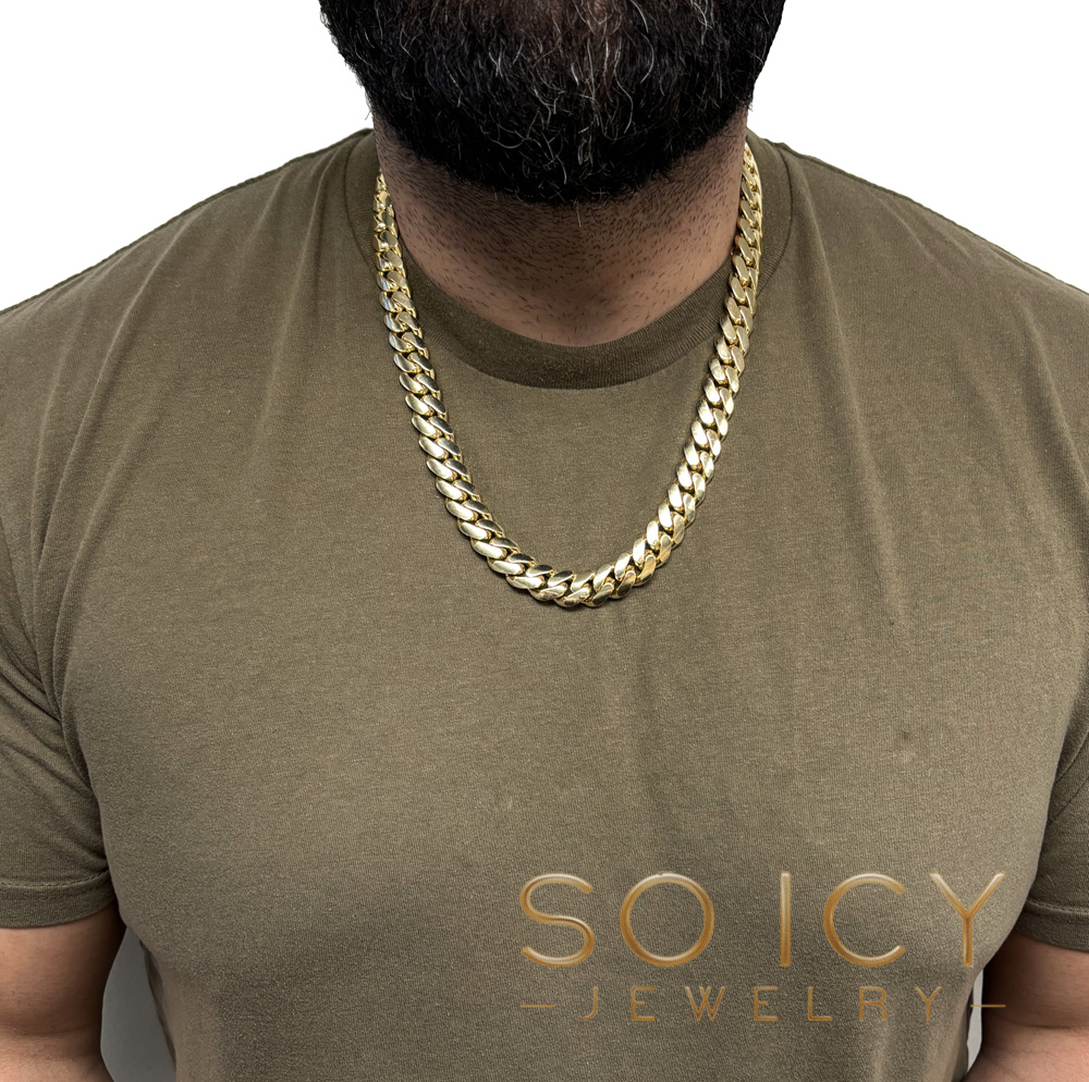 10k yellow gold thick miami link chain 24 inch 13.20mm