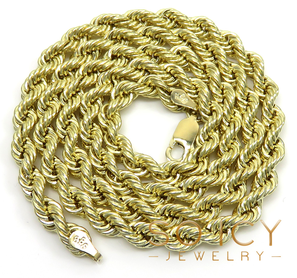 10k yellow gold smooth hollow rope chain 20-30 inch 4mm