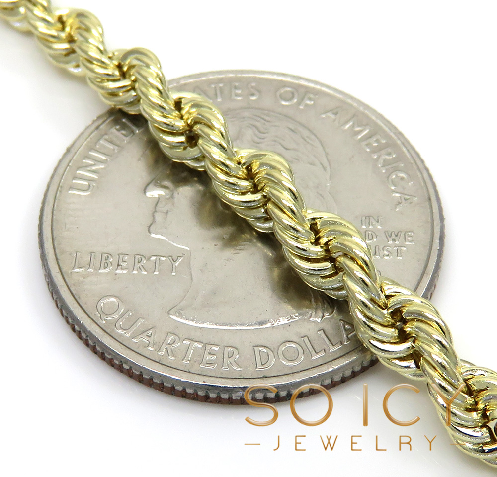 10k yellow gold smooth hollow rope chain 20-30 inch 4mm
