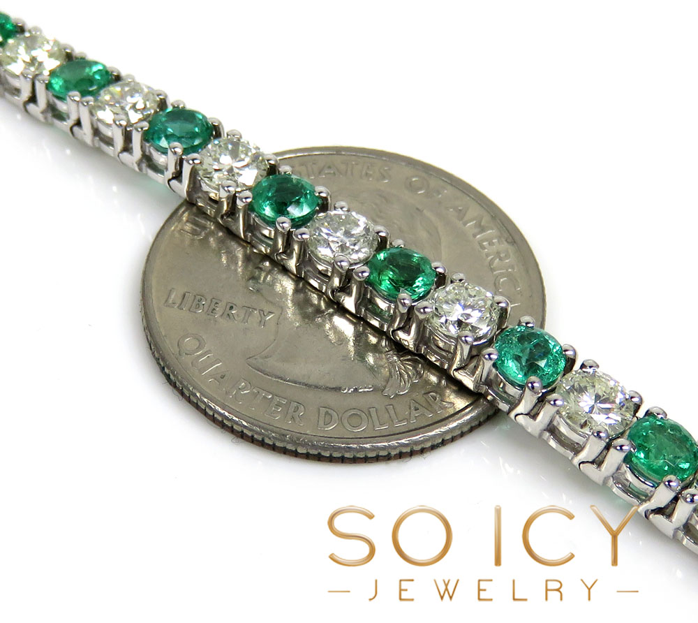 Ladies 14k white gold round emerald & diamond tennis bracelet 7 inch 4.50mm 10.57ct - Image 2
