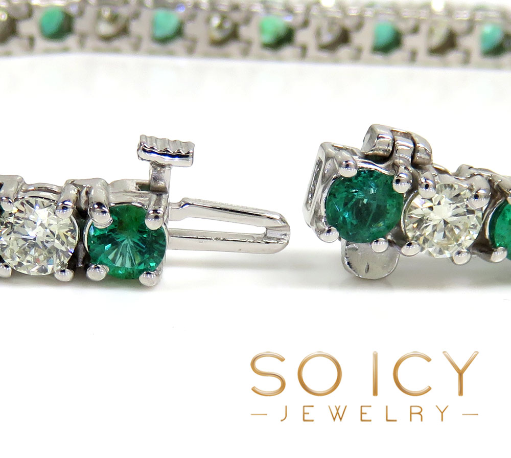 Ladies 14k white gold round emerald & diamond tennis bracelet 7 inch 4.50mm 10.57ct - Image 3