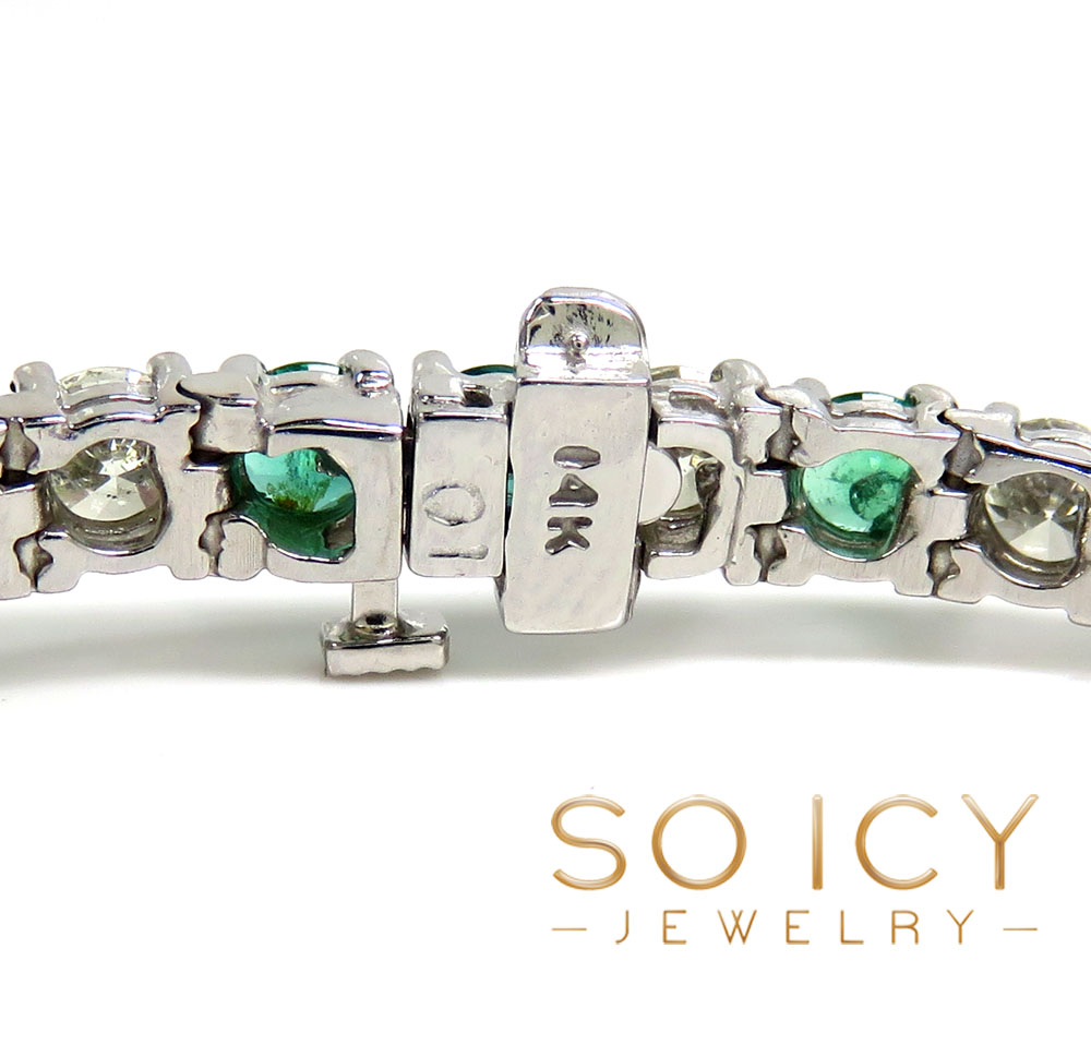 Ladies 14k white gold round emerald & diamond tennis bracelet 7 inch 4.50mm 10.57ct