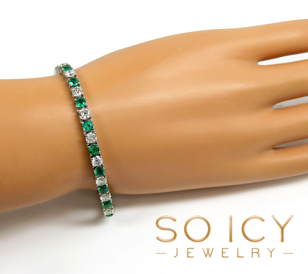 Ladies 14k white gold round emerald & diamond tennis bracelet 7 inch 4.50mm 10.57ct - Image 5