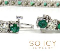 Ladies 14k white gold round emerald & diamond tennis bracelet 7 inch 4.50mm 10.57ct