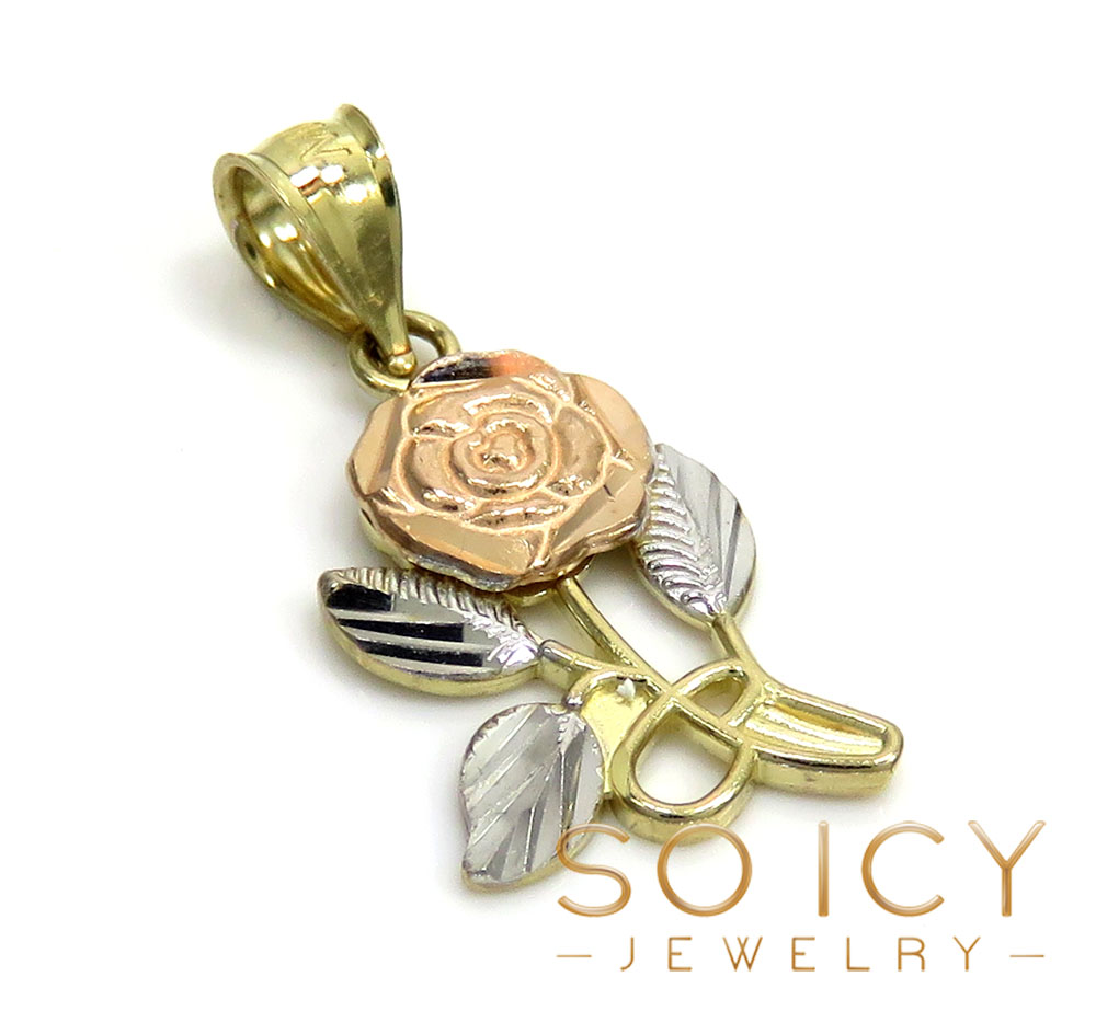 14k tri color gold mini flower pendant 