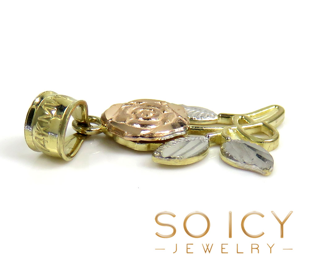14k tri color gold mini flower pendant  - Image 4
