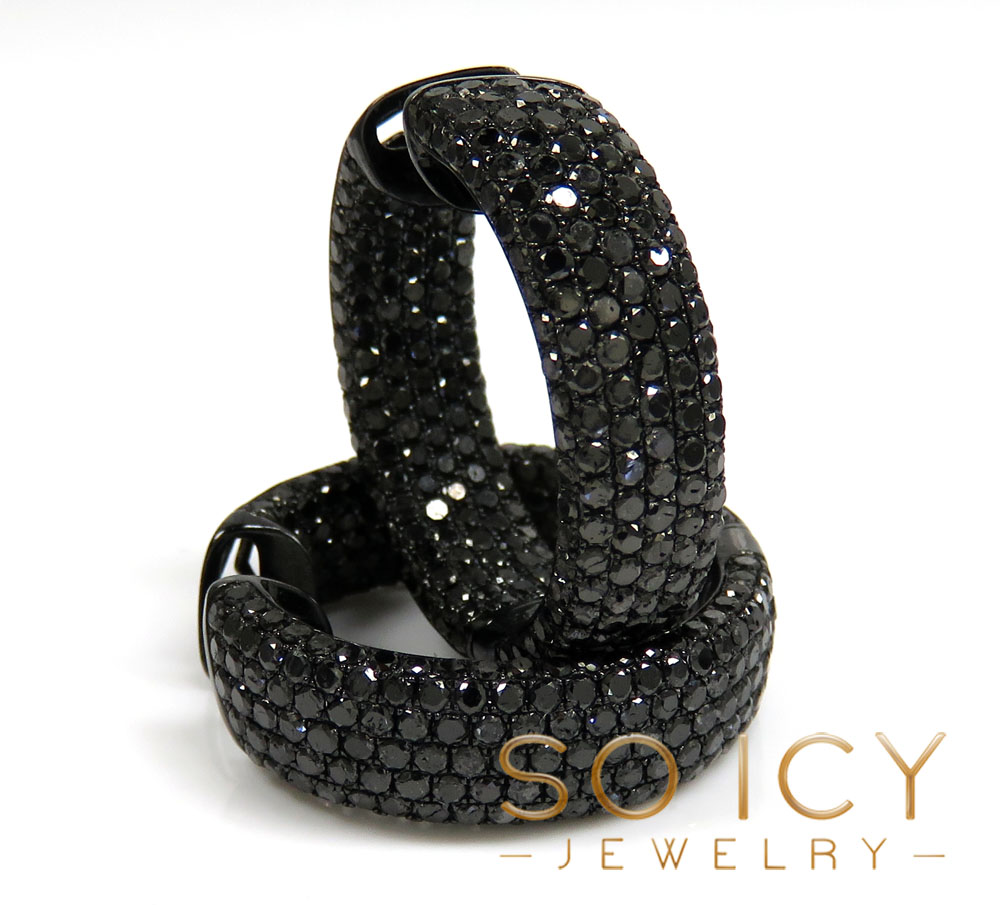 10k black gold black diamond round thick hoops 7.50ct - Image 2