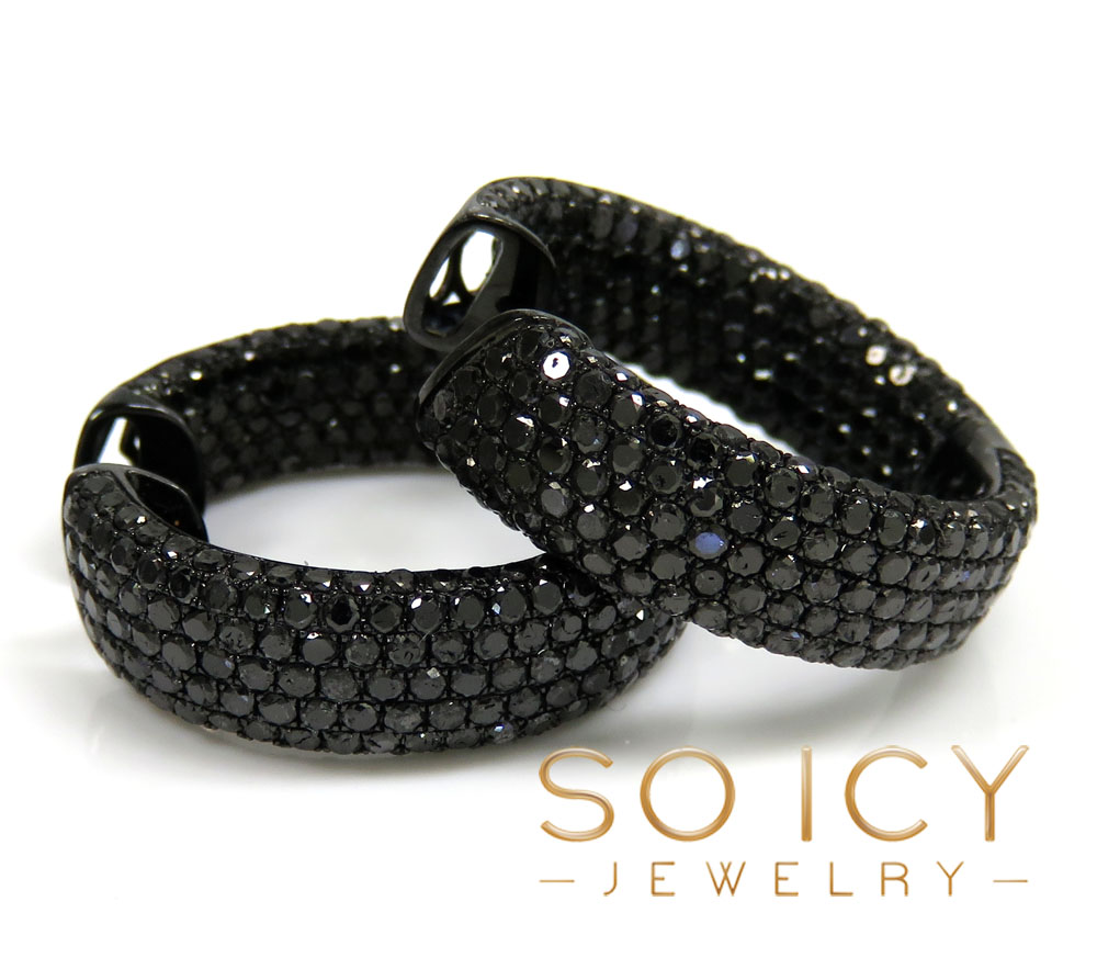 10k black gold black diamond round thick hoops 7.50ct