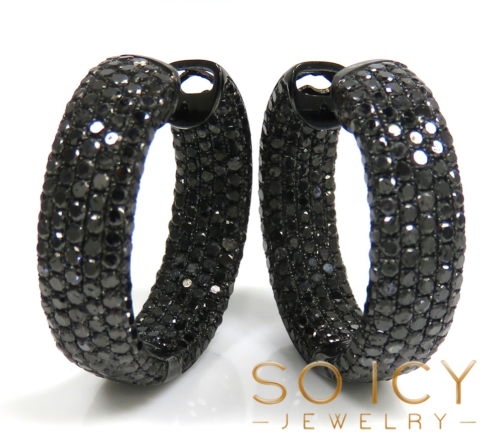 10k black gold black diamond round thick hoops 7.50ct