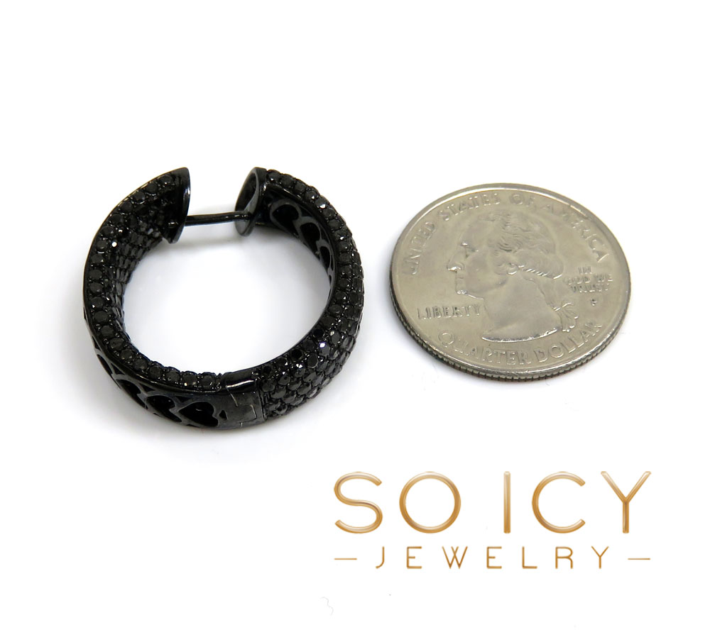 10k black gold black diamond round thick hoops 7.50ct - Image 5