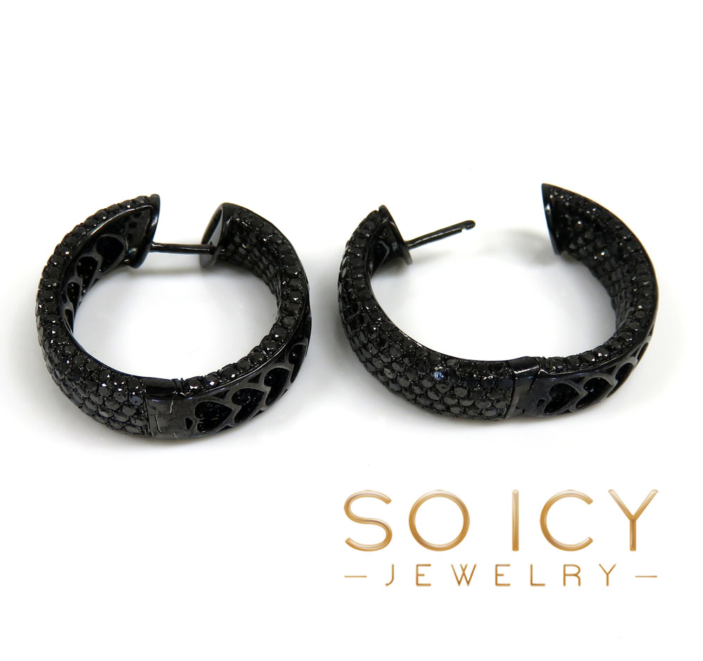 10k black gold black diamond round thick hoops 7.50ct