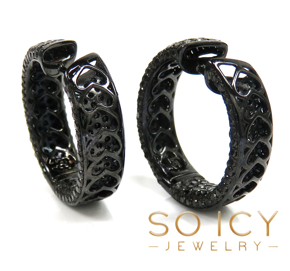 10k black gold black diamond round thick hoops 7.50ct