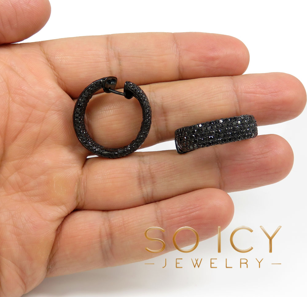 10k black gold black diamond round thick hoops 7.50ct - Image 8