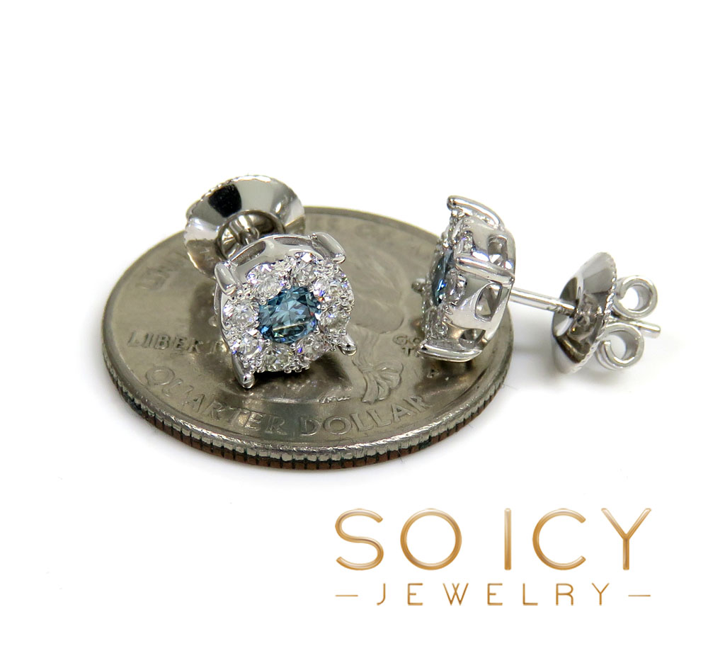 14k gold blue diamond prong 8mm frame cluster earrings 1.25ct