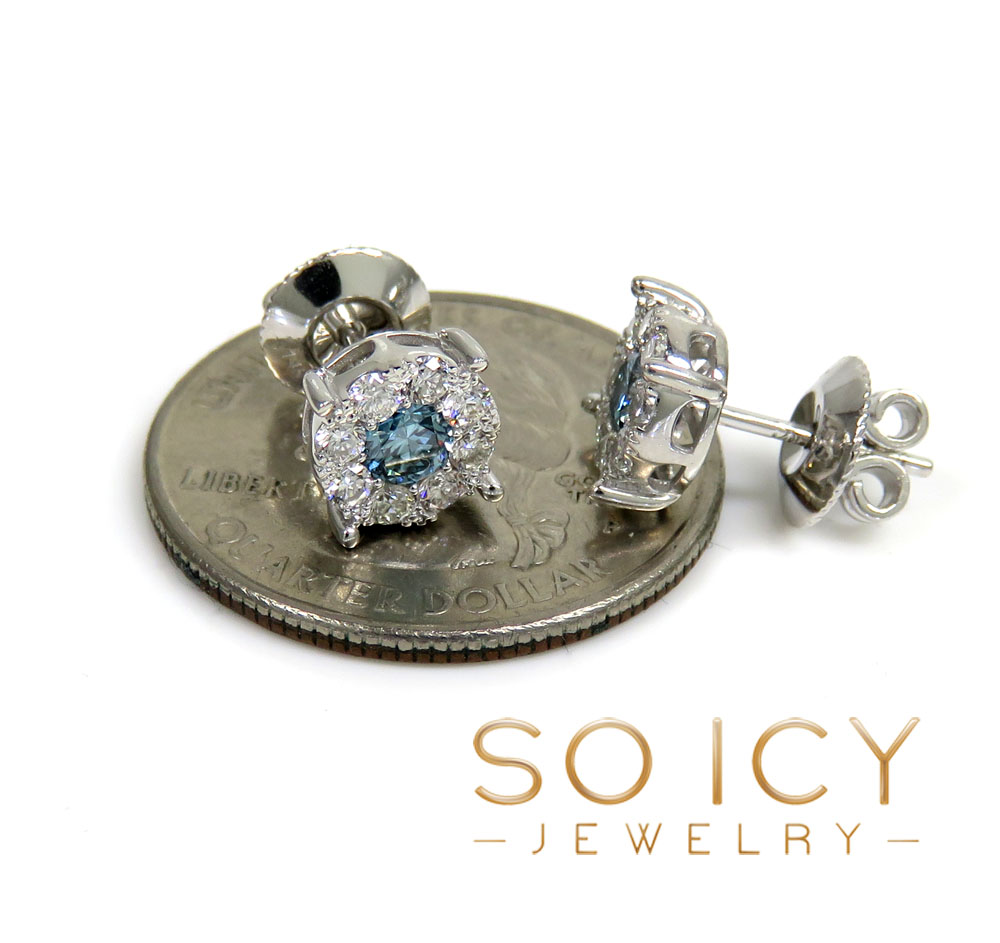 14k gold blue diamond prong frame cluster earrings 1.25ct