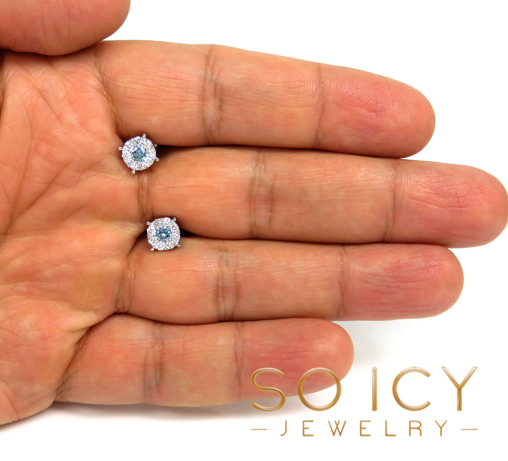 14k gold blue diamond prong 8mm frame cluster earrings 1.25ct