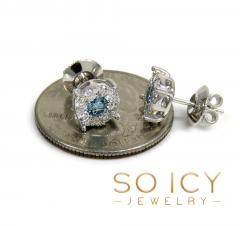 14k gold blue diamond prong 8mm frame cluster earrings 1.25ct