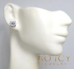 14k gold blue diamond prong 8mm frame cluster earrings 1.25ct