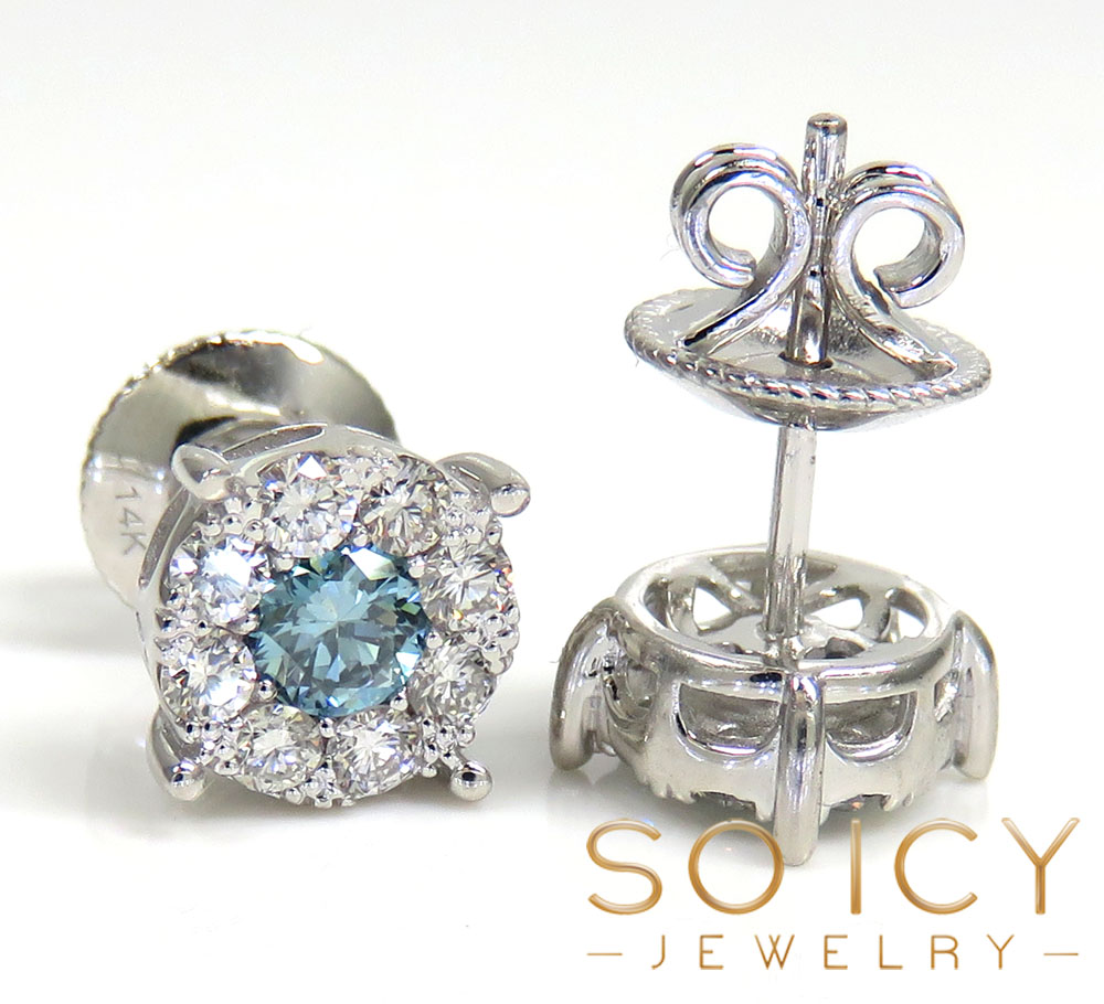 14k gold blue lab grown diamond prong frame cluster 8mm earrings 1.25ct