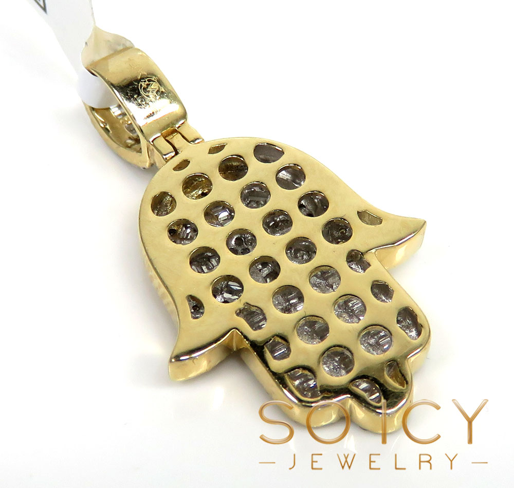 14k two tone gold baguette diamond medium hamsa pendant 0.78ct