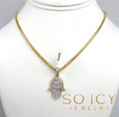 14k two tone gold baguette diamond medium hamsa pendant 0.78ct