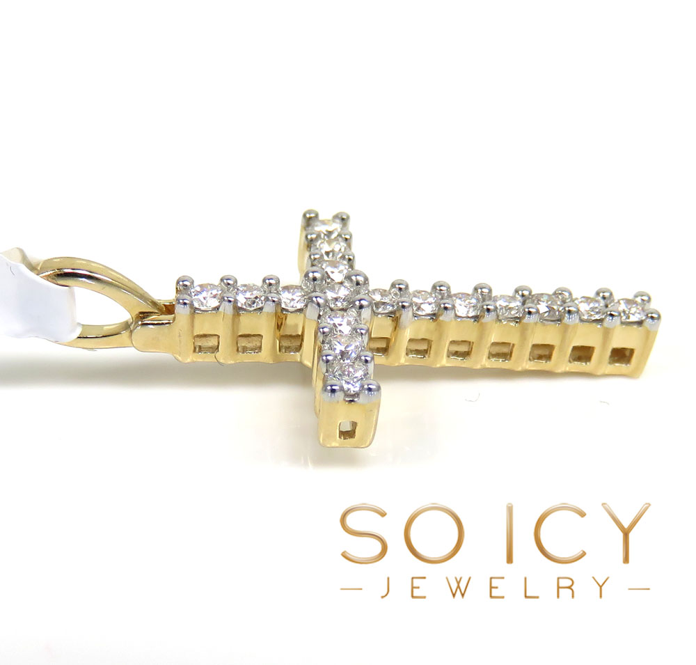 14k yellow gold small 17 diamond prong cross 0.38ct