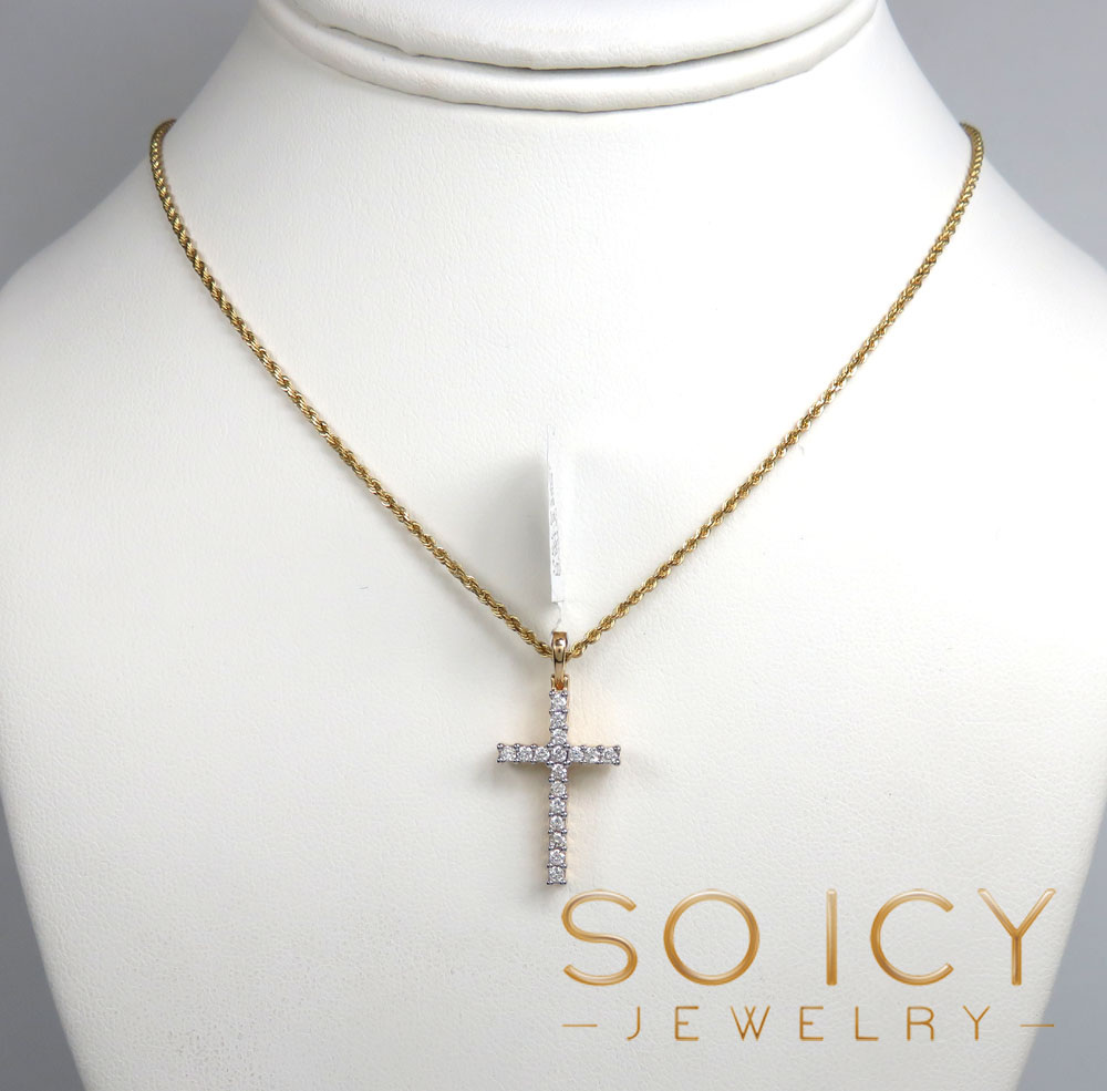 14k yellow gold small 17 diamond prong cross 0.38ct - Image 5