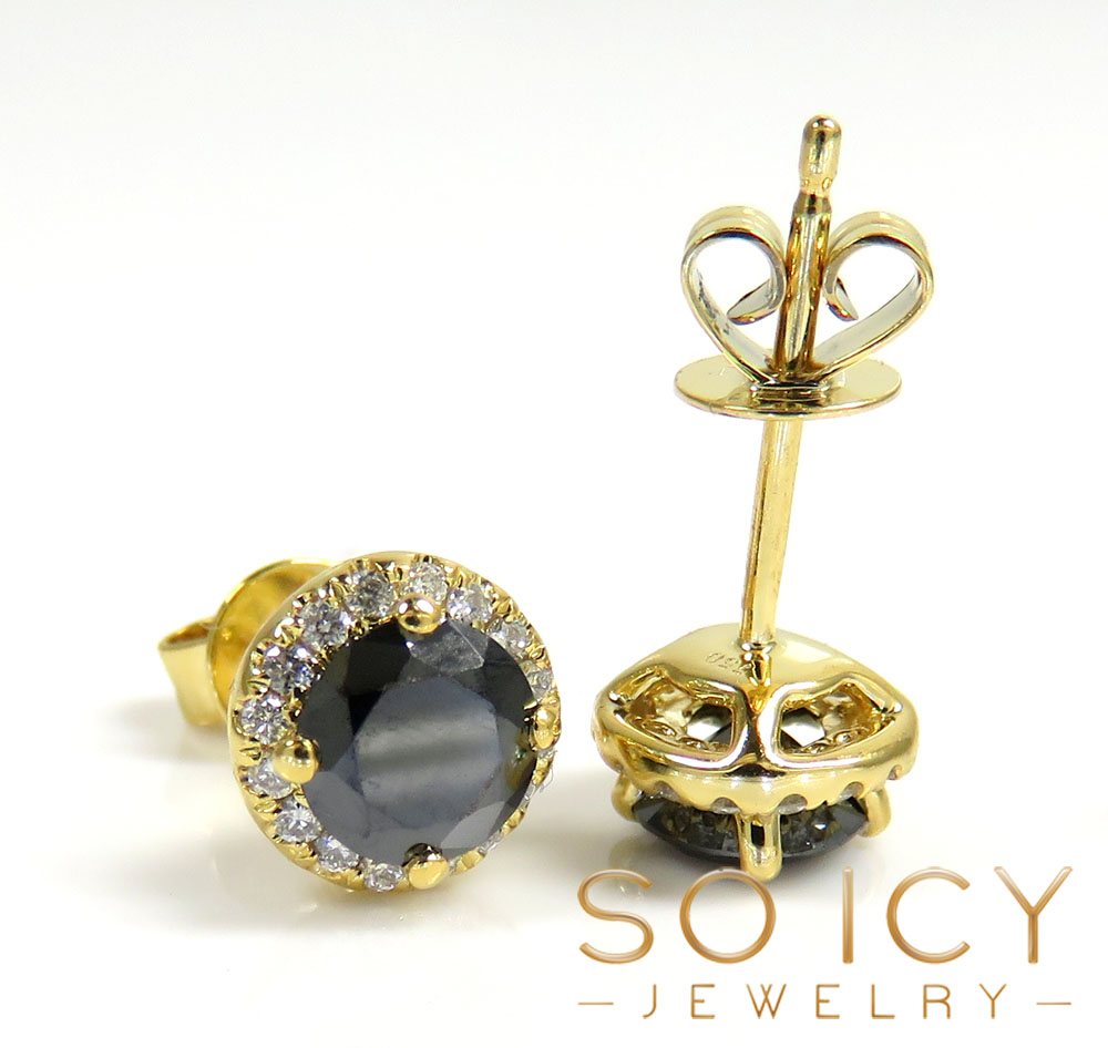 18k gold black cluster 8mm diamond earrings 1.00ct