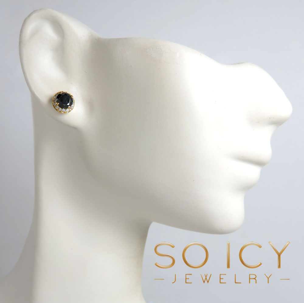 18k gold black cluster 8mm diamond earrings 1.00ct