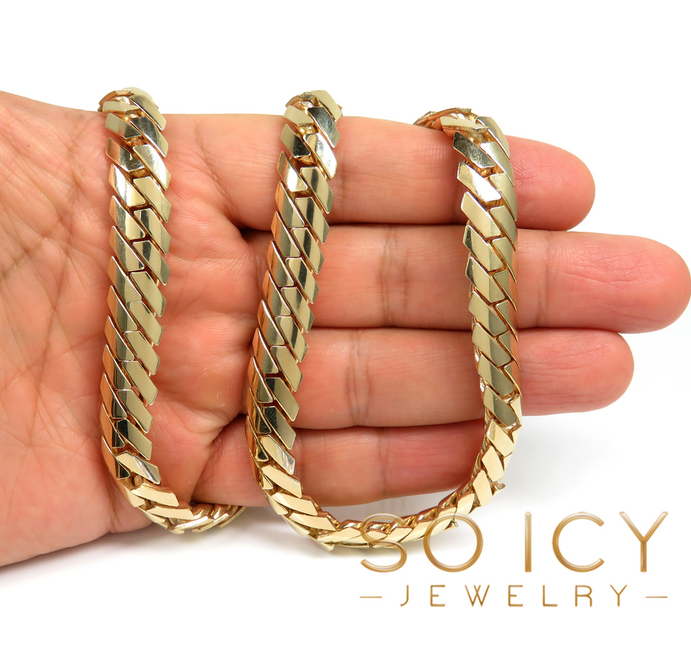 14k yellow gold double layer razor miami chain 22-26 inch 12mm 