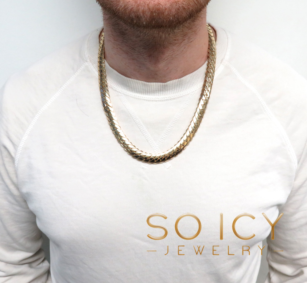 14k yellow gold double layer razor miami chain 22-26 inch 12mm 
