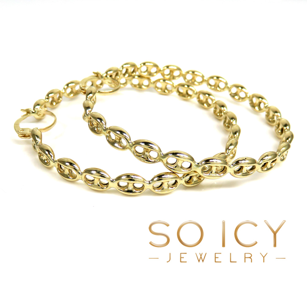 14k yellow gold 5mm puff gucci link hoop earrings - Image 2