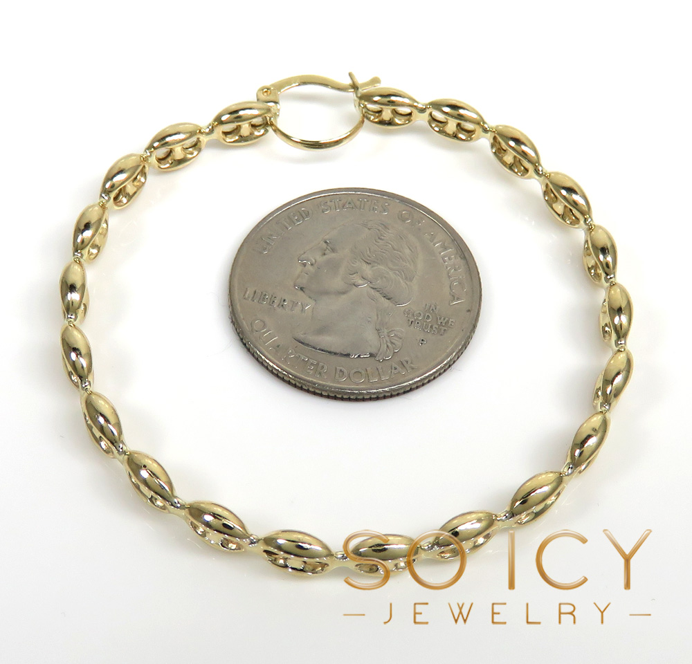 14k yellow gold 5mm puff gucci link hoop earrings - Image 3