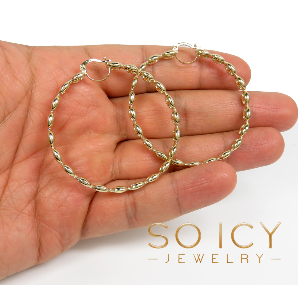 14k yellow gold 5mm puff gucci link hoop earrings - Image 4