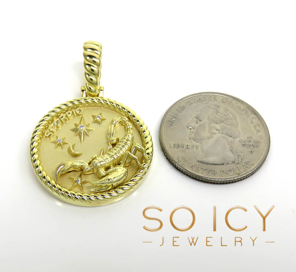 14k gold sculpted diamond scorpion zodiac pendant 0.04ct 