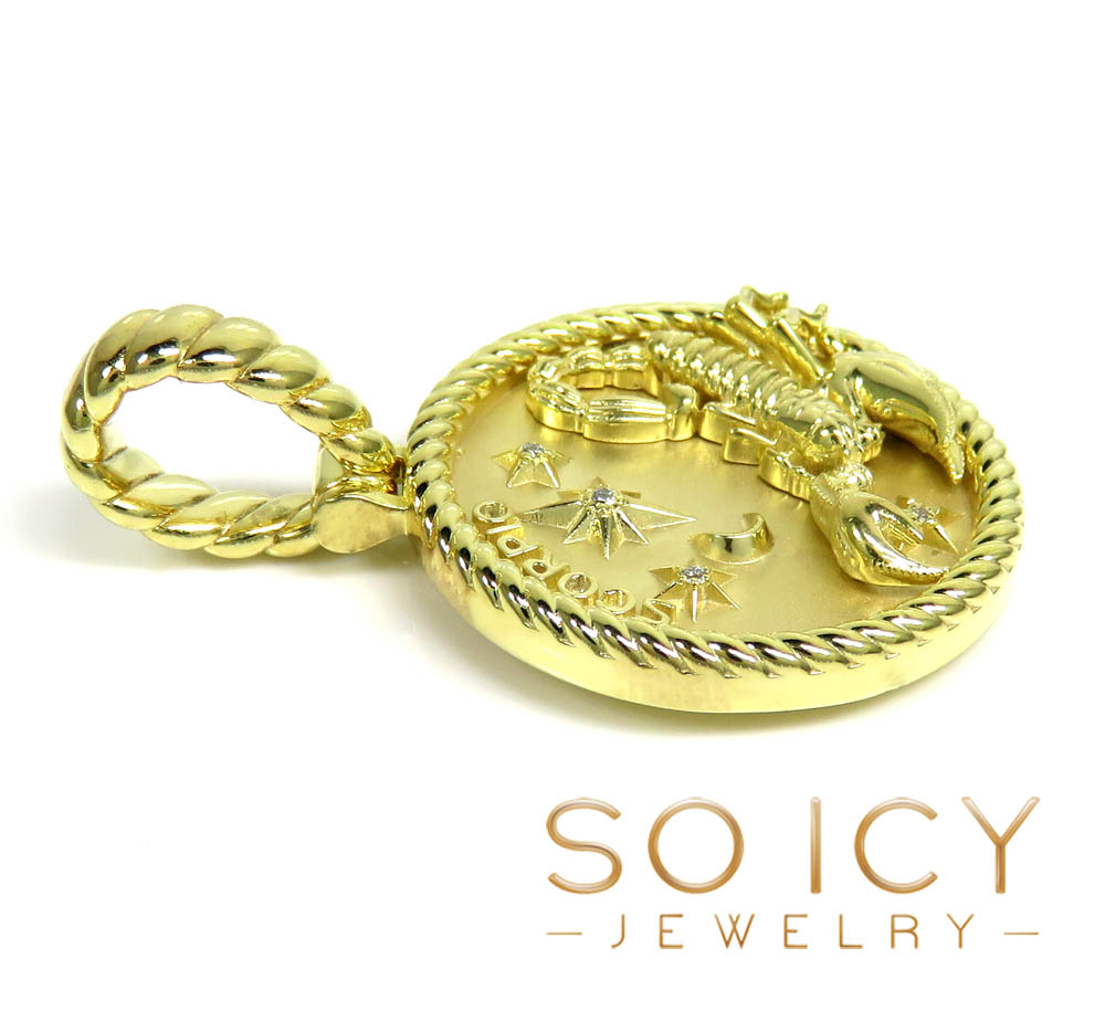 14k gold sculpted diamond scorpion zodiac pendant 0.04ct 