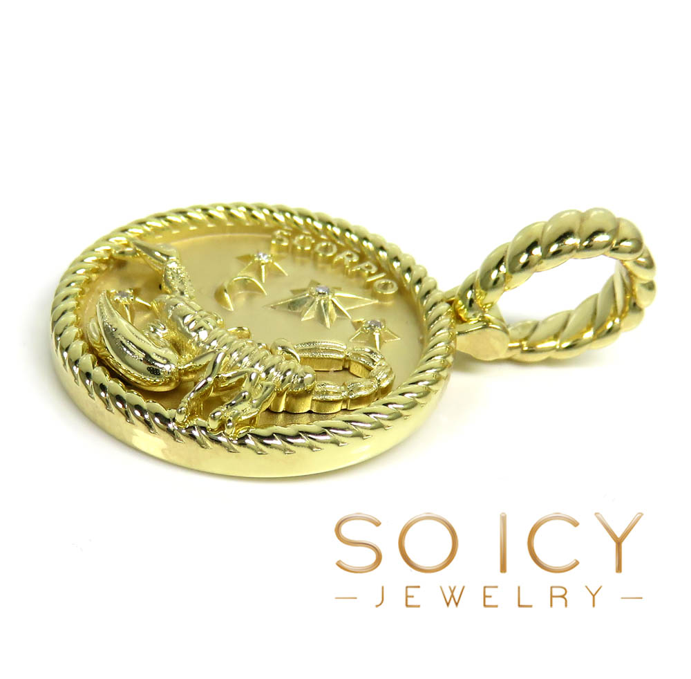 14k gold sculpted diamond scorpion zodiac pendant 0.04ct 