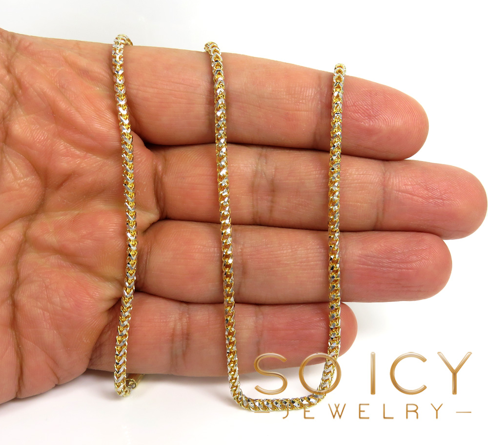10k two gold prism cut franco chain 16-26 inch 2.50mm