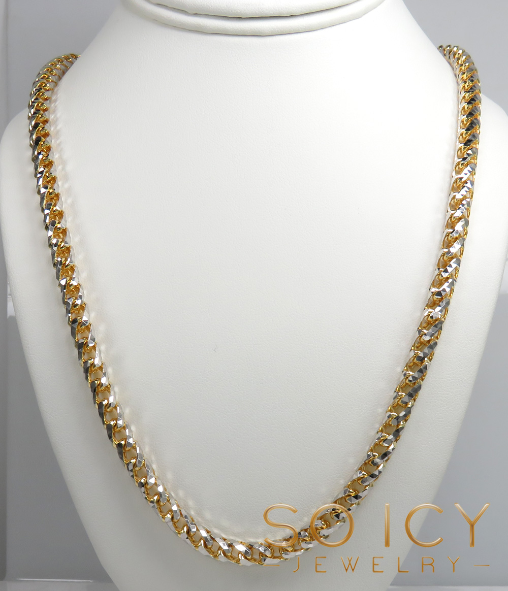 10k two gold prism cut franco chain 18-26 inch 6.50mm 