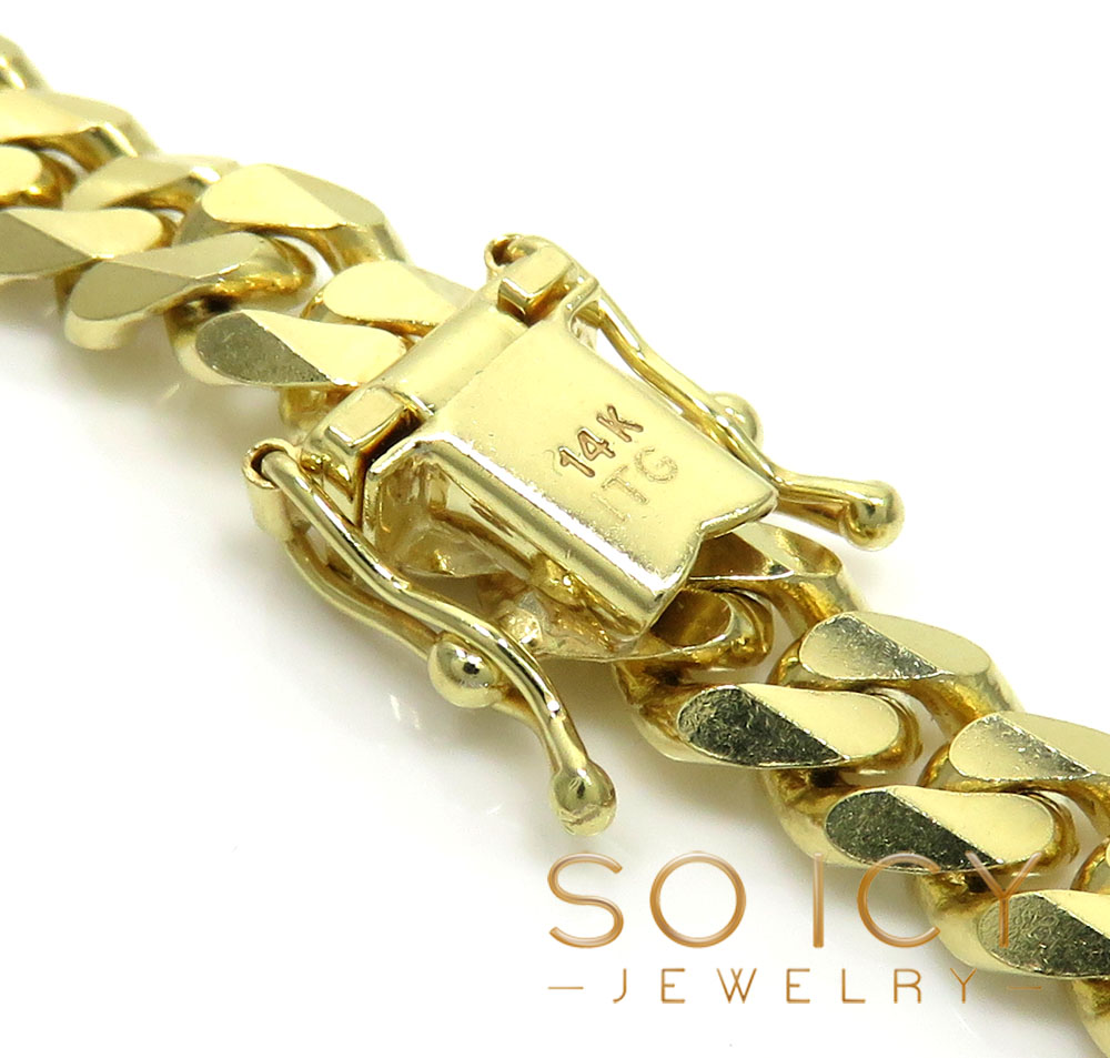 14k yellow gold solid concave miami link chain 20-26 inches 6mm
