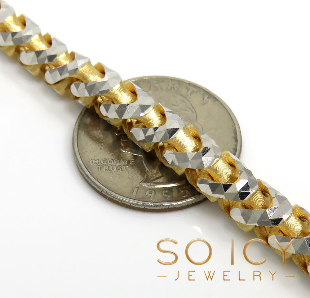 14k two tone gold prism cut semi-hollow franco bracelet 8.50