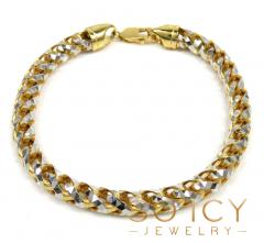 14k two tone gold prism cut semi-hollow franco bracelet 8.50